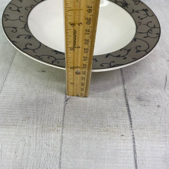 PTS International B Smith W Style FIORI Gray Rim Black Leaves 9" Bowls Set of 4 - Picture 12 of 16